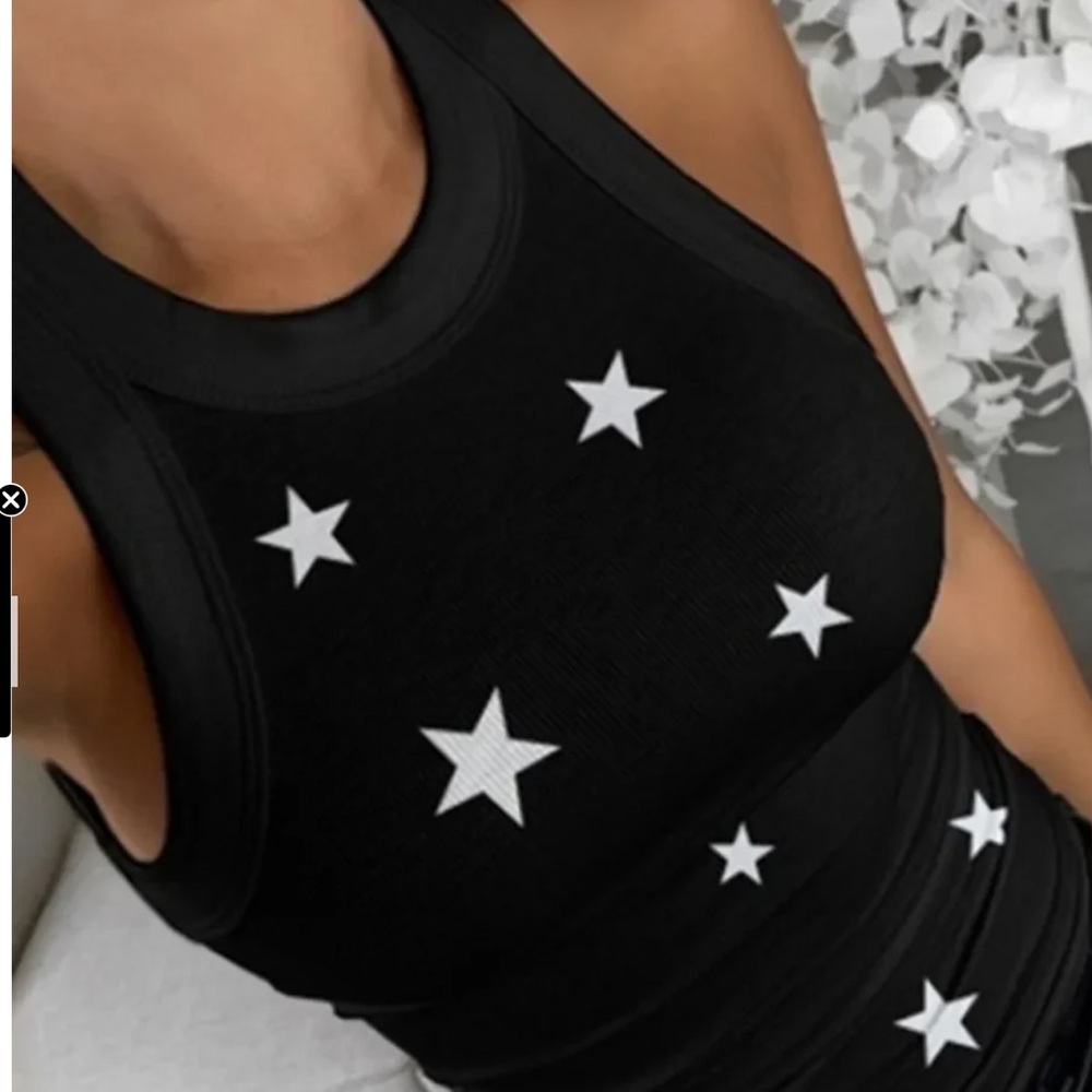 Black Star Print Racerback Tank Top